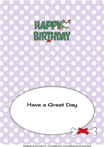 Bertie Bulldog in green tartan coat BIRTHDAY insert