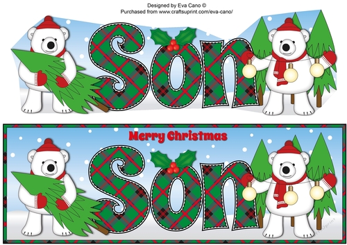 Monty Polar Bear and friend with Christmas trees SON large dl