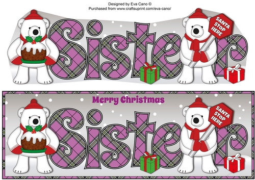 Monty Polar Bear and friend with Christmas pudding and sign SISTER large dl