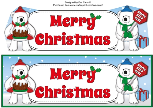 Monty Polar Bear and friend with Christmas pudding and sign MERRY CHRISTMAS large dl