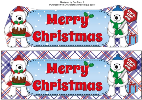 Monty Polar Bear and friend with Christmas pudding and sign MERRY CHRISTMAS large dl