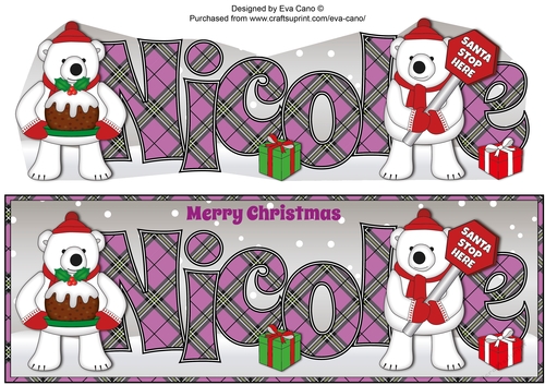 Monty Polar Bear and friend with Christmas pudding and sign NICOLE large dl