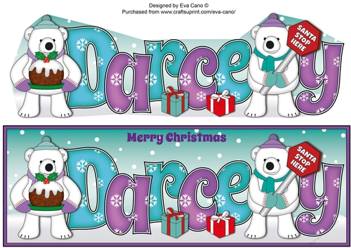 Monty Polar Bear and friend with Christmas pudding and sign DARCEY large dl
