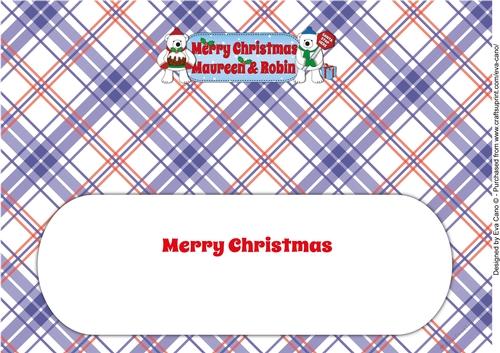 Monty Polar Bear and friend with Christmas pudding and sign MAUREEN & ROBIN large dl insert