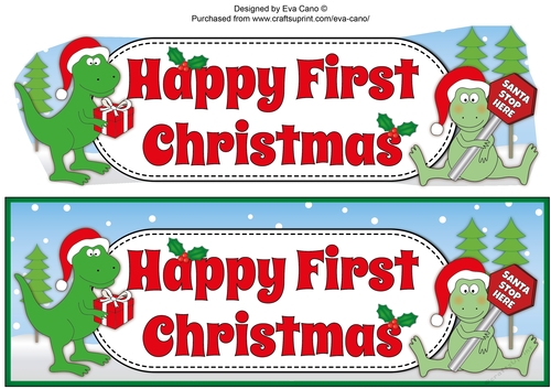 Christmas Dinosaurs with present and sign FIRST CHRISTMAS large dl