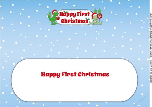 Christmas Dinosaurs with present and sign FIRST CHRISTMAS large dl insert