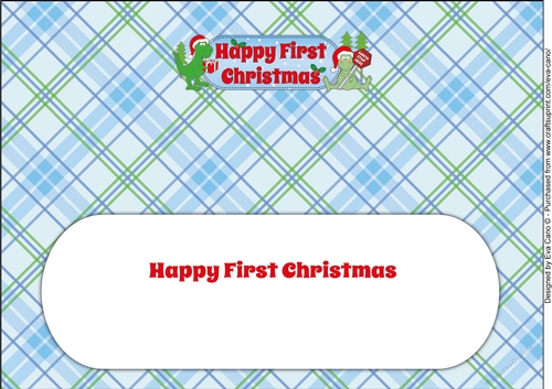 Christmas Dinosaurs with present and sign FIRST CHRISTMAS large dl 2 insert