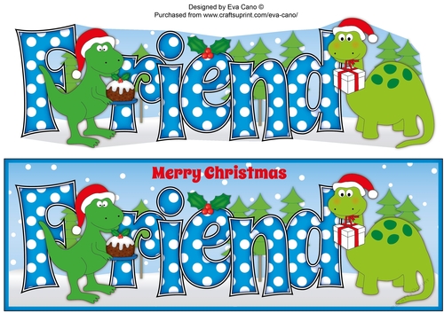 Christmas Dinosaurs with Christmas pudding and present FRIEND large dl 2