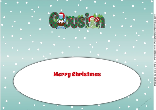 Christmas Dinosaurs with Christmas pudding and sign COUSIN large dl insert
