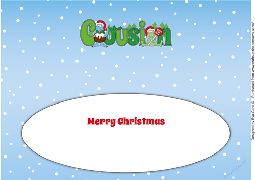 Christmas Dinosaurs with Christmas pudding and sign COUSIN large dl 2 insert