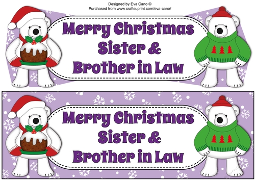 Monty Polar Bear and friend with Christmas pudding SISTER & BROTHER IN LAW large dl