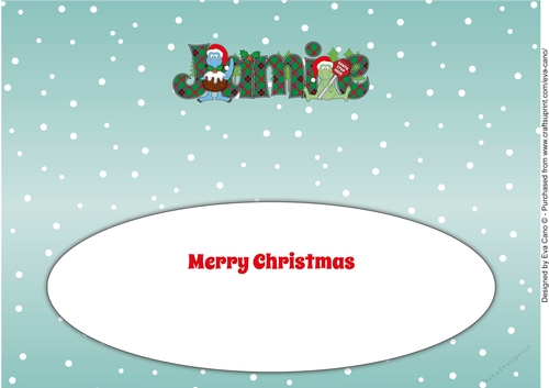 Christmas Dinosaurs with Christmas pudding and sign JAMIE large dl insert