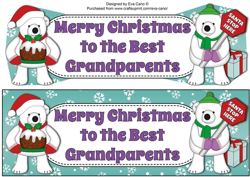 Monty Polar Bear and friend with Christmas pudding and sign BEST GRANDPARENTS large dl