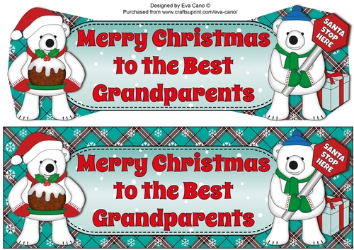 Monty Polar Bear and friend with Christmas pudding and sign BEST GRANDPARENTS large dl 2