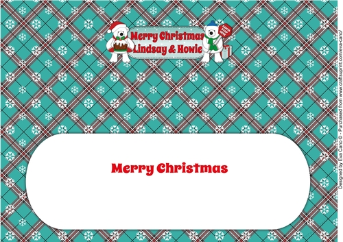 Monty Polar Bear and friend with Christmas pudding and sign LINDSAY & HOWIE large dl insert