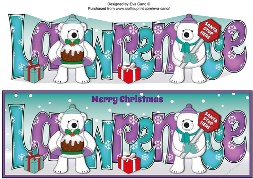 Monty Polar Bear and friend with Christmas pudding and sign LAWRENCE large dl