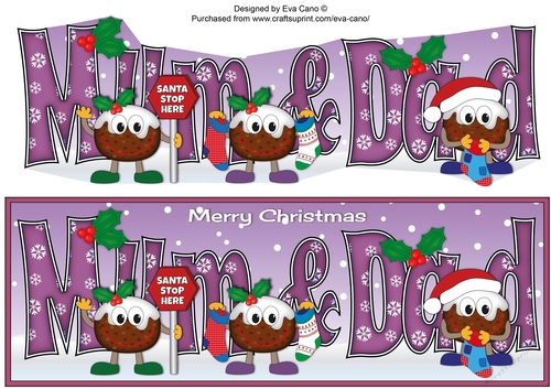 Crazy Christmas Puddings with Christmas stockings MUM & DAD large dl 3