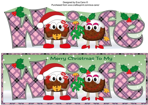 Crazy Christmas Pudding Couple with Mistletoe WIFE large dl