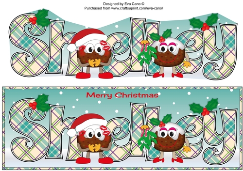 Crazy Christmas Pudding Couple with Mistletoe SHELLEY large dl