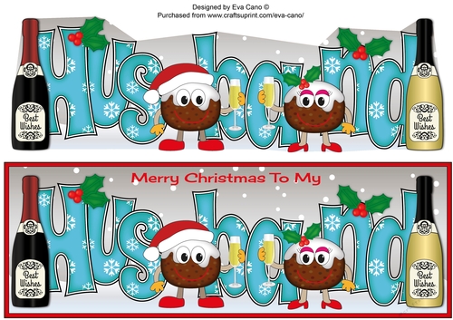 Crazy Christmas Pudding Couple with Champagne HUSBAND large dl 3