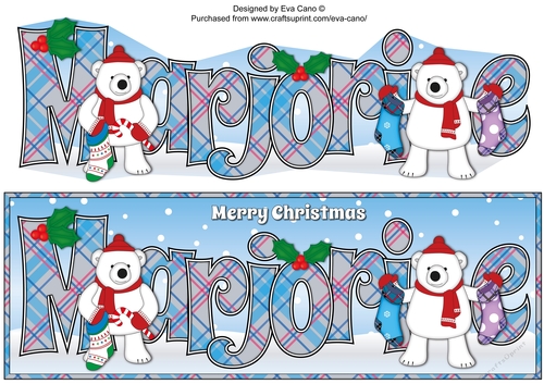 Monty Polar Bear and friend with Christmas stockings MARJORIE large dl
