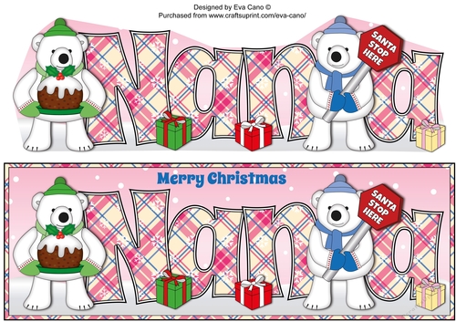 Monty Polar Bear and friend with Christmas pudding and sign NANA large dl