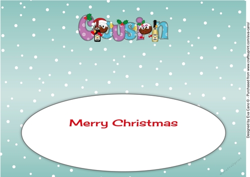Crazy Christmas Pudding Couple celebrating Christmas COUSIN large dl 4 insert