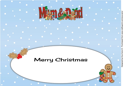 Gingerbread men with Christmas stockings MUM & DAD large dl 2 insert