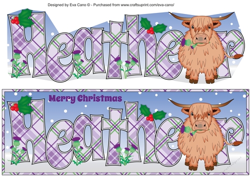 Christmas Highland Cow with thistle HEATHER large dl