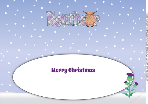 Christmas Highland Cow with thistle HEATHER large dl insert