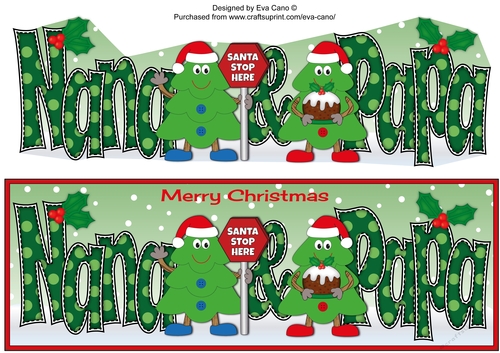 Crazy Christmas Trees with Christmas pudding & sign NANA & PAPA large dl
