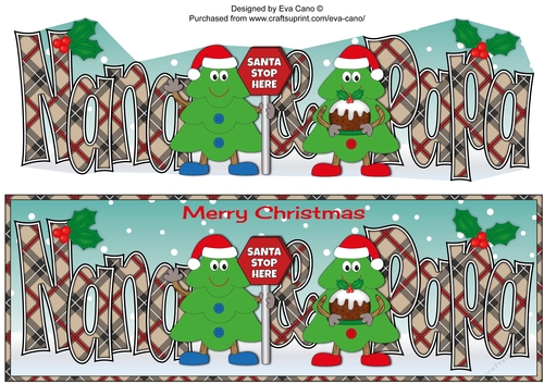 Crazy Christmas Trees with Christmas pudding & sign NANA & PAPA large dl 2