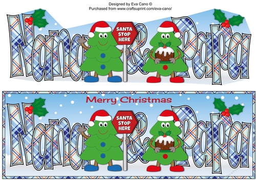 Crazy Christmas Trees with Christmas pudding & sign NANA & PAPA large dl 4