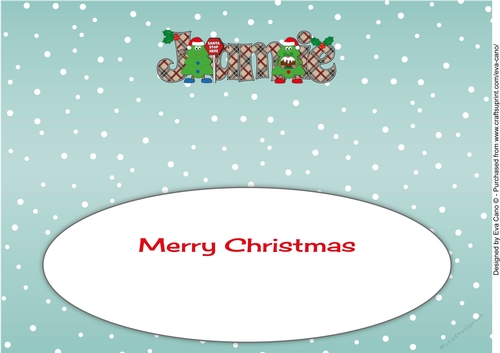Crazy Christmas Trees with Christmas pudding & sign JAMIE large dl insert
