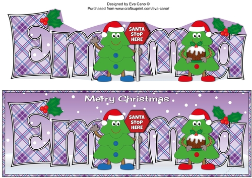 Crazy Christmas Trees with Christmas pudding & sign EMMA large dl