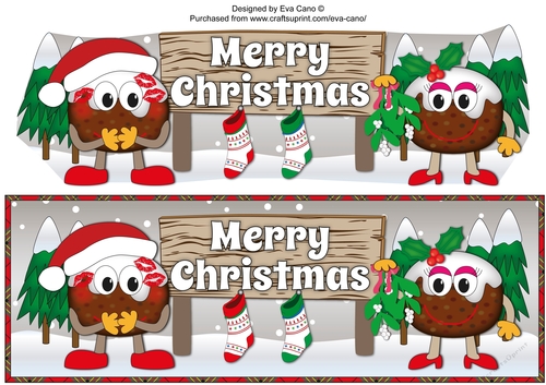 Crazy Christmas Pudding Couple with Mistletoe and big sign CHRISTMAS large dl