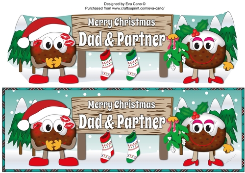 Crazy Christmas Pudding Couple with Mistletoe and big sign DAD & PARTNER large dl