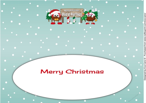 Crazy Christmas Pudding Couple with Mistletoe and big sign DAD & PARTNER large dl insert