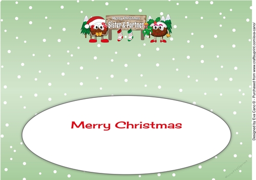 Crazy Christmas Pudding Couple with Mistletoe and big sign SISTER & PARTNER large dl insert