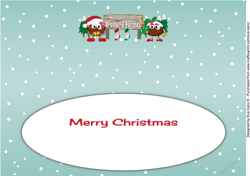 Crazy Christmas Pudding Couple with Mistletoe and big sign BROTHER & PARTNER large dl insert