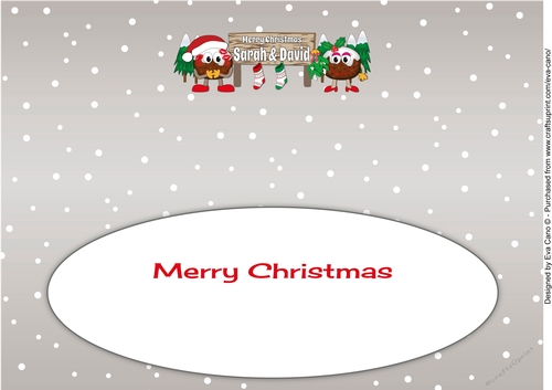 Crazy Christmas Pudding Couple with Mistletoe and big sign SARAH & DAVID large dl insert