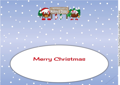 Crazy Christmas Pudding Couple with Mistletoe and big sign MUMMY & DADDY large dl insert
