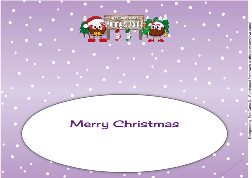 Crazy Christmas Pudding Couple with Mistletoe and big sign MUMMY & DADDY large dl 2 insert