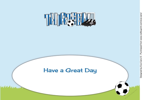 Football Boots & Football with blue & white stripes THIRTEEN large dl insert