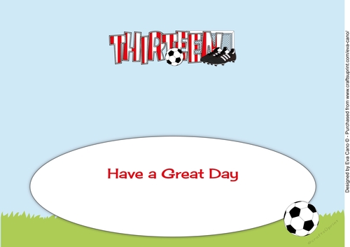 Football Boots & Football with red & white stripes THIRTEEN large dl insert