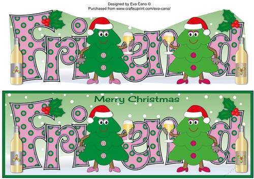 Crazy Christmas Trees Girls celebrating Christmas with wine FRIEND large dl 4