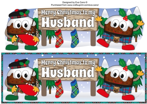 Crazy Scottish Christmas Puddings with big sign HUSBAND large dl