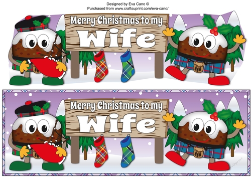 Crazy Scottish Christmas Puddings with big sign WIFE large dl