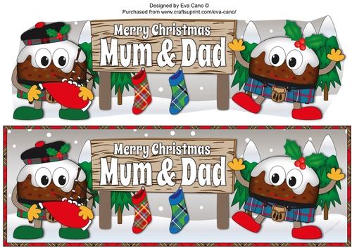 Crazy Scottish Christmas Puddings with big sign MUM & DAD large dl