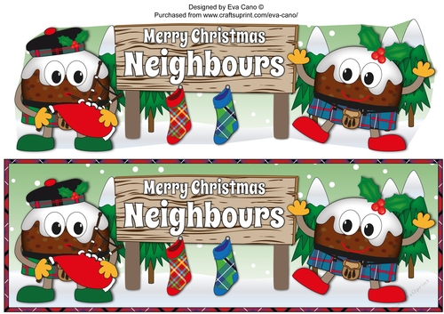 Crazy Scottish Christmas Puddings with big sign NEIGHBOURS large dl